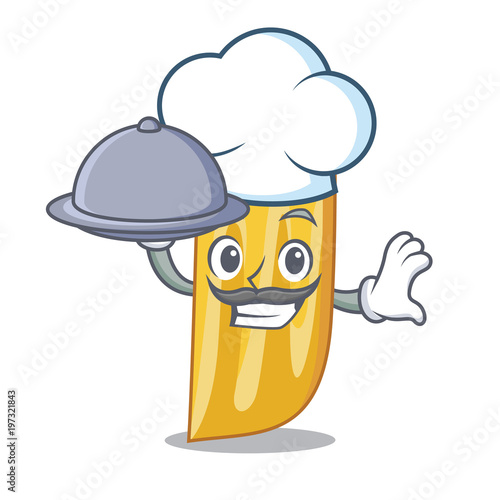 Chef with food penne pasta character cartoon