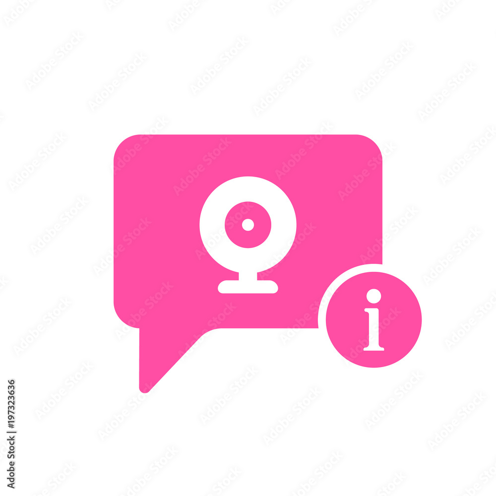 Video Chat icon with information sign. Video Chat icon and about, faq, help, hint symbol Video Chat icon with information sign. Video Chat icon and about, faq, help, hint symbol