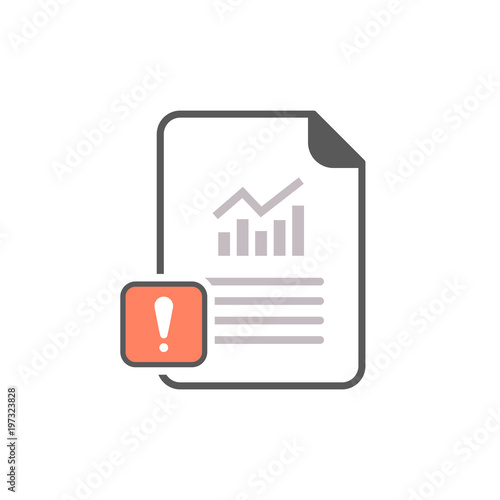 Report icon with exclamation mark. Report icon and alert, error, alarm, danger symbol