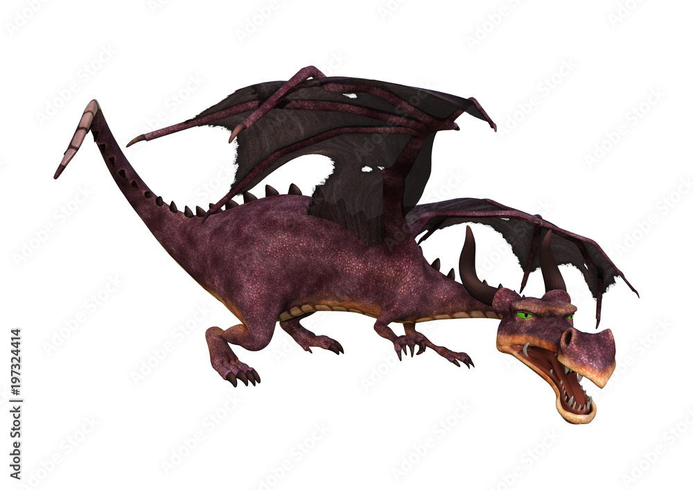 Fototapeta premium 3D Rendering Fantasy Dragon on White