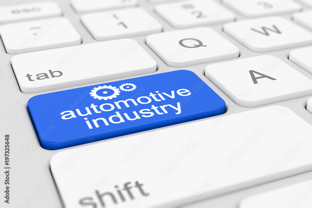 Computer-Tastatur mit einer blauen Taste und der Aufschrift automotive industry. Computer-Tastatur mit einer blauen Taste und der Aufschrift automotive industry.