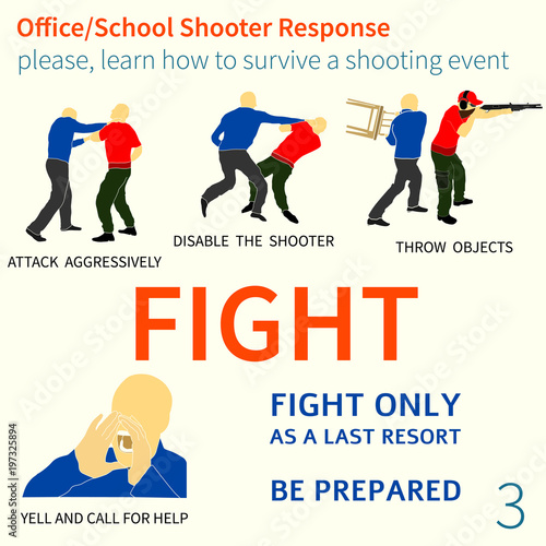 Office and School shooter response tips illustration set