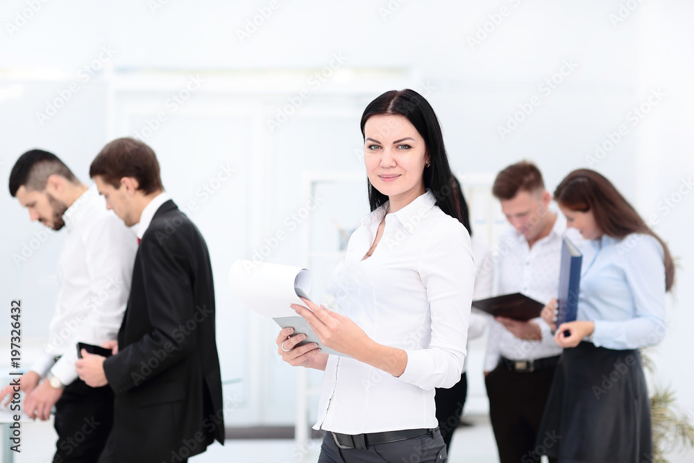 Group of business people with businessman leader on foreground Group of business people with businessman leader on foreground