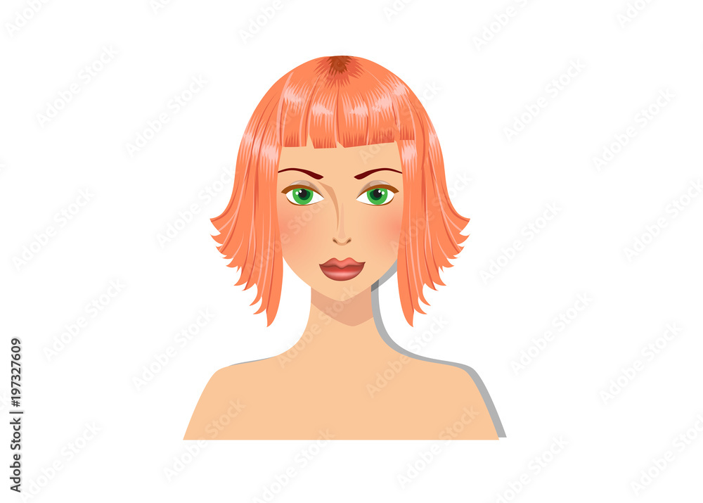 Beautiful redhead girl with green eyes and magnificent bob hairstyle ginger color  hair style portrait Stock Vector | Adobe Stock