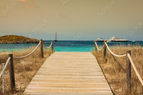 Fototapeta Naklejka Na Ścianę i Meble -  beach way to Illetes paradise beach in Formentera Balearic islands