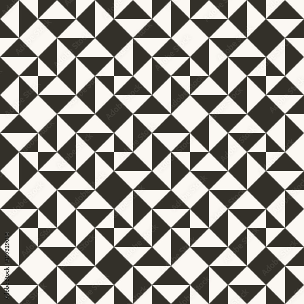 Black and white abstract geometric quilt pattern. High contrast geometric background with triangles. Simple colors - easy to recolor. Minimal background. Vector illustration. Black and white abstract geometric quilt pattern. High contrast geometric background with triangles. Simple colors - easy to recolor. Minimal background. Vector illustration.