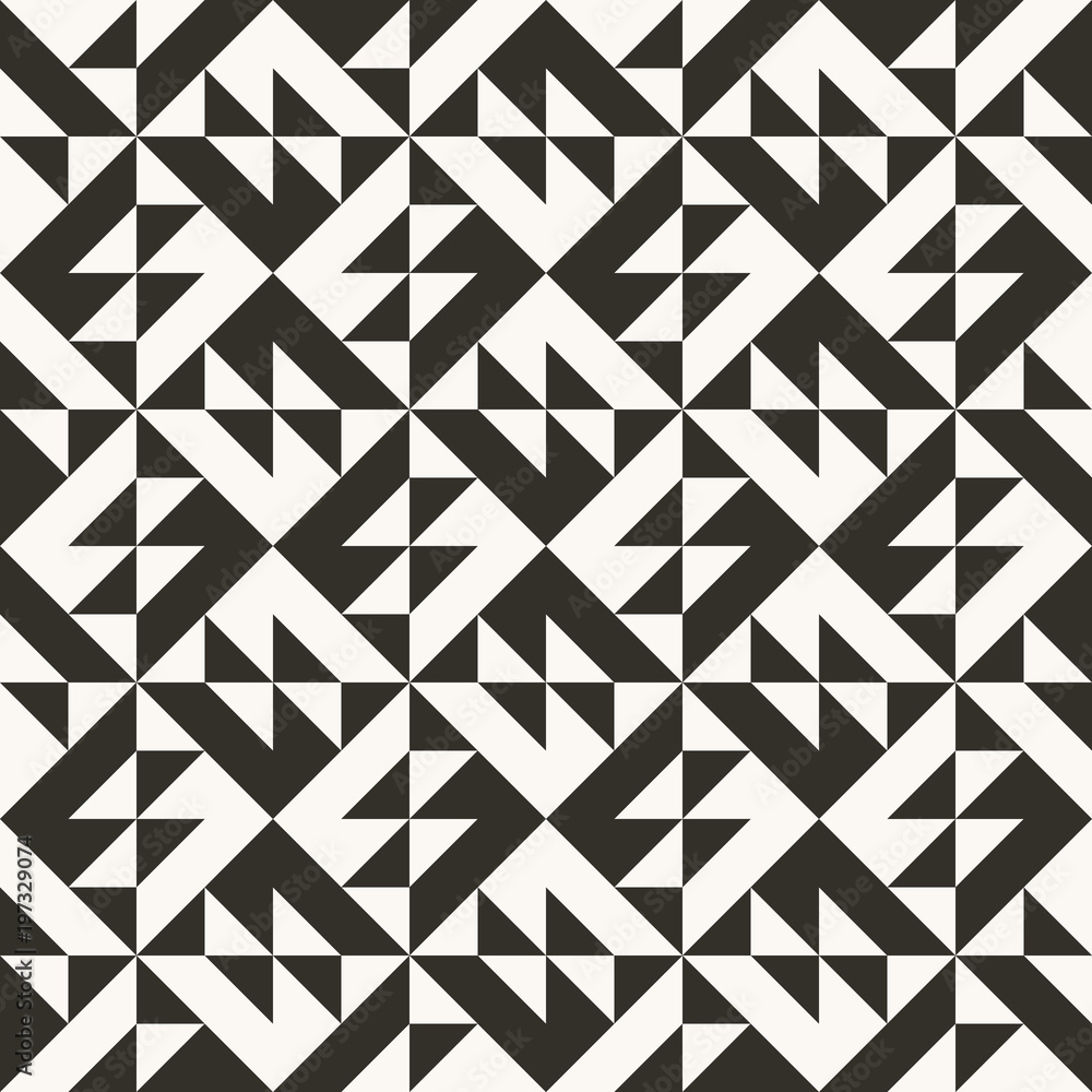 Black and white abstract geometric quilt pattern. High contrast geometric background with triangles. Simple colors - easy to recolor. Minimal background. Vector illustration. Black and white abstract geometric quilt pattern. High contrast geometric background with triangles. Simple colors - easy to recolor. Minimal background. Vector illustration.