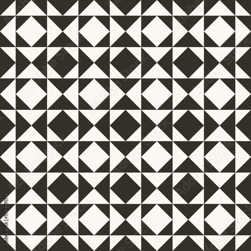 Black and white abstract geometric quilt pattern. High contrast geometric background with triangles. Simple colors - easy to recolor. Minimal background. Vector illustration.