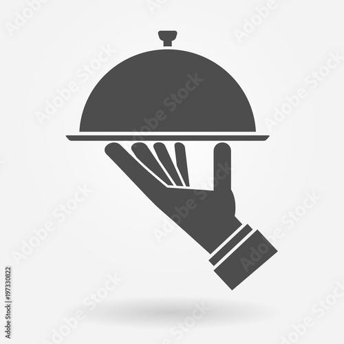 Hand holding platter with cloche food cover icon