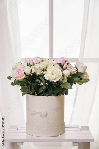 Bridal bouquet in front of bright window