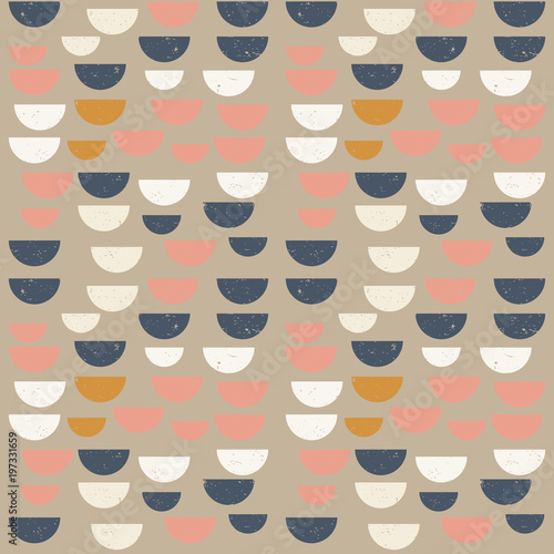 Modern vector abstract seamless geometric pattern with semicircles in retro scandinavian style