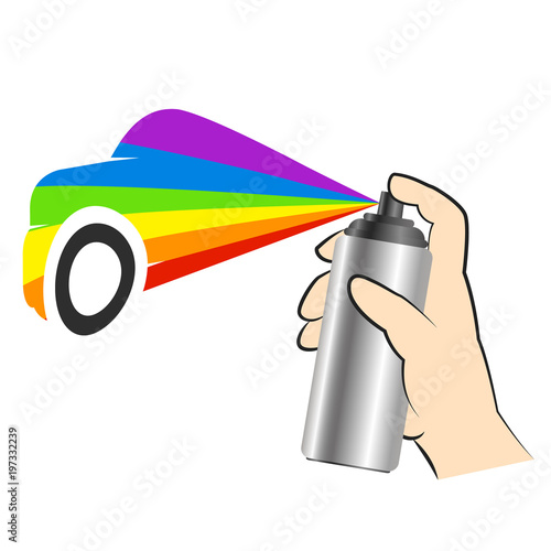 Spray paint in his hand car painting
