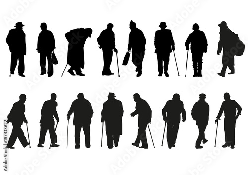 silhouettes of older men in different movements