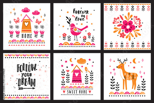 Postcards with cute illustrations. Collection for children s prints  greetings  posters  t-shirt  packaging.