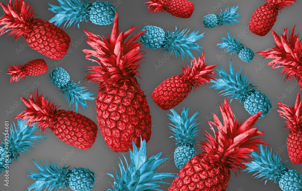 Fototapeta Fruit background with pineapple, watermelon