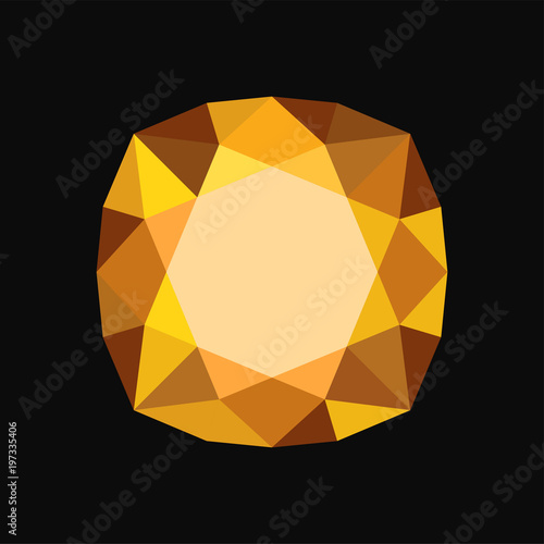 Yellow precious stone, gemstone vector Illustration on a black background