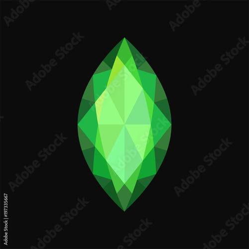 Green jewerly stone, gemstone vector Illustration on a black background