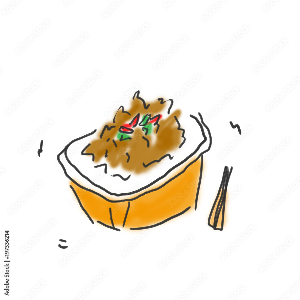 牛丼と割りばし 食べ物のゆるい味のある落書き風イラスト Stock Illustration Adobe Stock