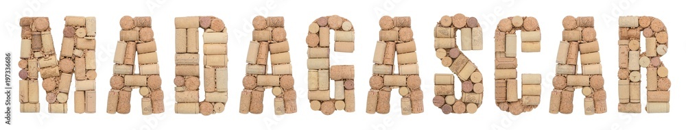 Madagascar made of wine corks Isolated on white background