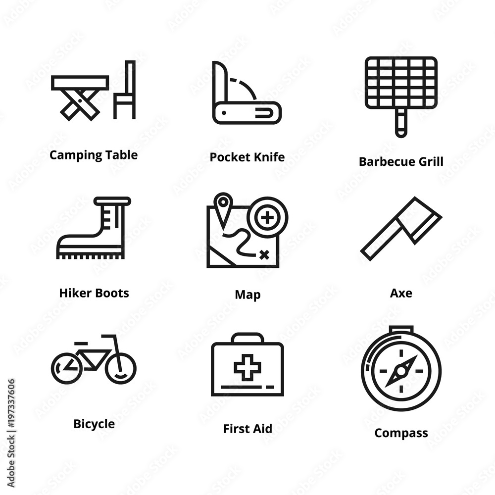 Fototapeta premium 9 camping line icons