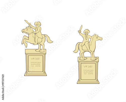 A set of two funny statues commander horseman vector illustration