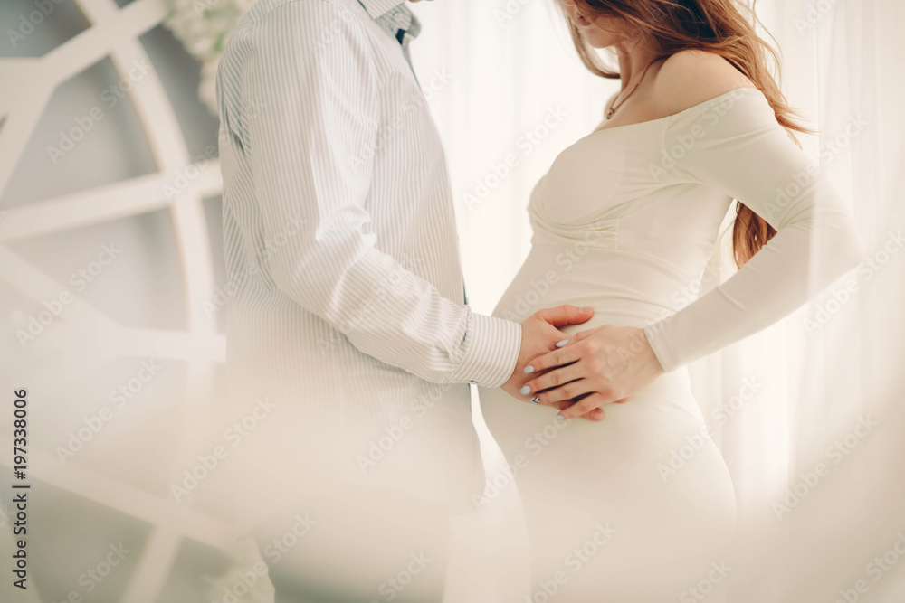 Fototapeta premium woman, pregnancy, belly, baby, mother, expecting, white, maternity, isolated, young, beauty, parent, person, happy, motherhood, love, abdomen, people, human, stomach, care, tummy, life, body, holding