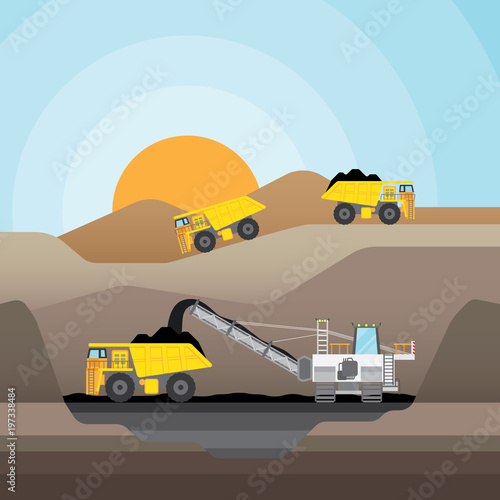 Coal mining at an open pit with coal truck