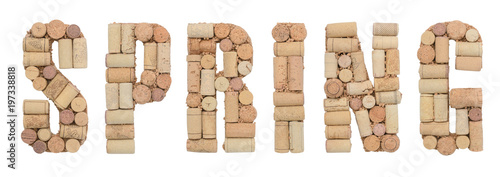 Word Spring made of  wine corks on a white background. Isolated