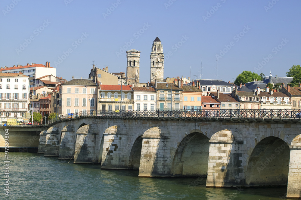 Saône River and Pont St Laurent at Mâcon Saône et Loire Bourgogne France