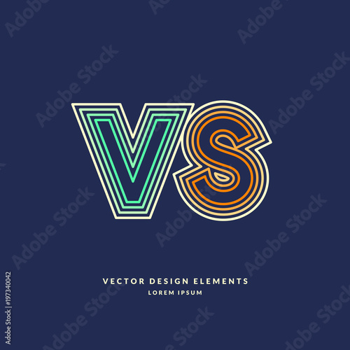 Bright poster symbols of confrontation VS, can be the same logo. Vector illustration on dark background