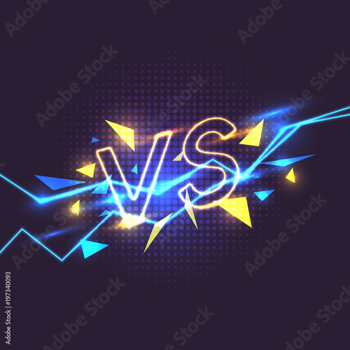 Bright poster symbols of confrontation VS. Vector illustration on dark background