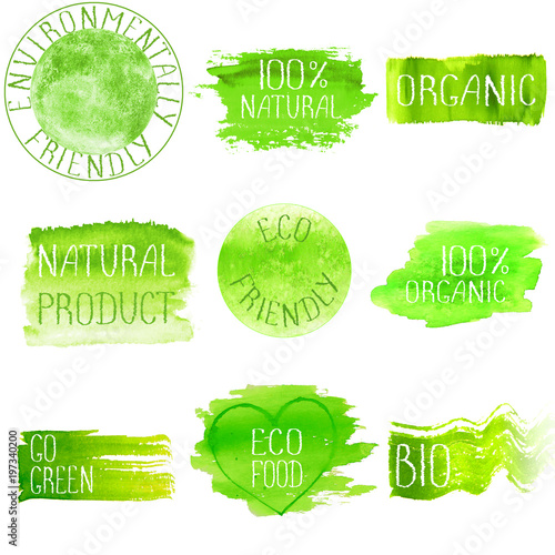 Set of watercolor green logo.