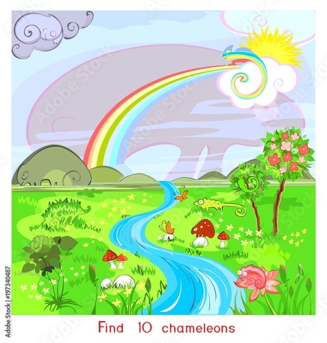 Find ten chameleons on Madagascar. Game for children