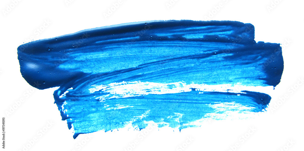 Blue abstract gouache brush stroke - obrazy, fototapety, plakaty 