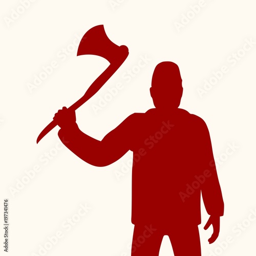 Lumberjack worker standing with axe. Vector silhouette