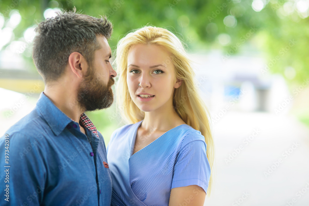 Obraz premium Romantic couple concept. Bearded man with blonde girlfriend.