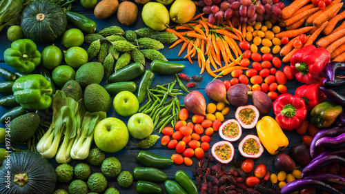 Fototapeta Naklejka Na Ścianę i Meble -  Different fruits and vegetables for eating healthy, Group of Colorful fruits and vegetables organic