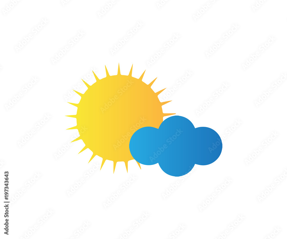 Vector weather icon - glowing sun and cloud Vector weather icon - glowing sun and cloud