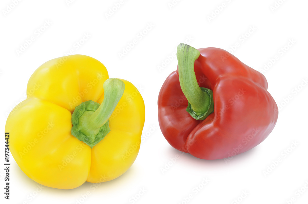 Yellow and red pepper isolated on white background 