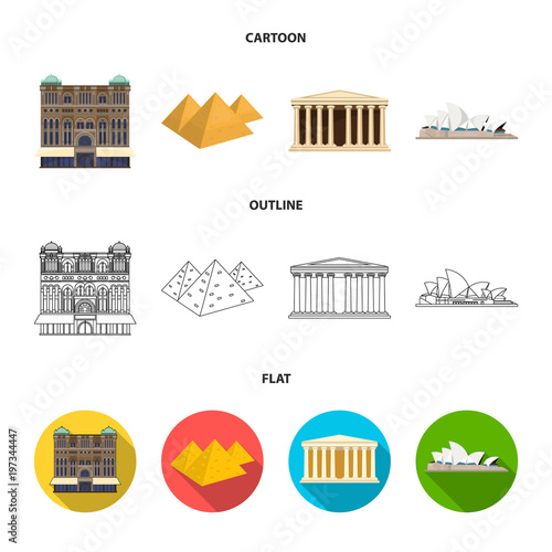 Sights of different countries cartoon,outline,flat icons in set collection for design. Famous building vector symbol stock web illustration.