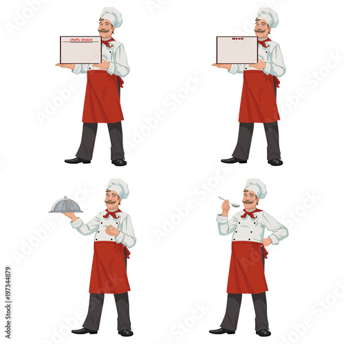 happy chef presenting something .Set of four illustrations