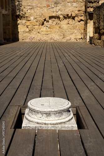 Cordoba (Spain). Base column in the Military House in the Superior Basilical Building of the palatine city of Medina Azahara.