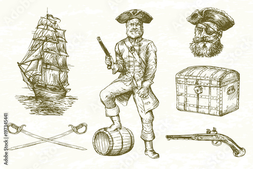 Pirate, hand drawn set.