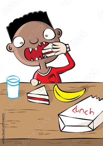 cute black boy having lunch in school