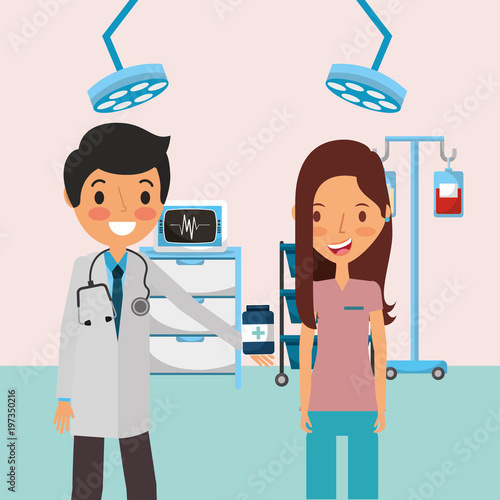 medical doctor with woman patient and consultation room vector illustration