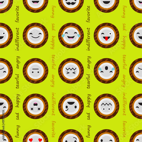 Seamless background with Emotions Coconut. Cute cartoon. Vector illustration. Textile rapport.