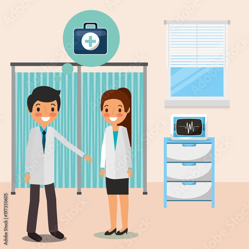 medical people in the room consultation talking medicine vector illustration