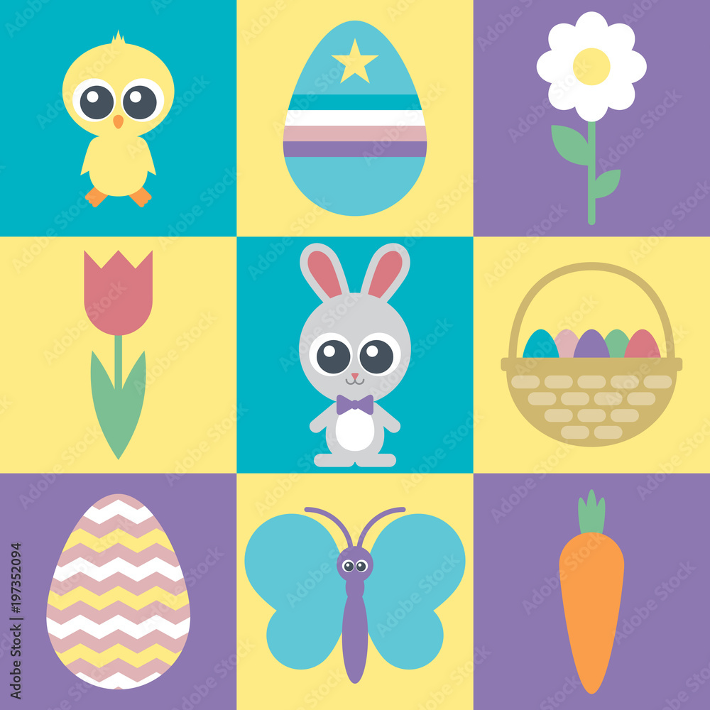 Fototapeta premium Cute Easter Icon Set - 2018