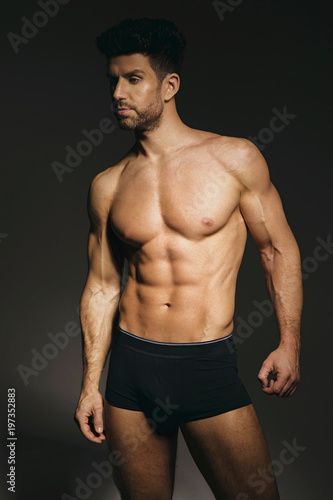 Fitness model posing in underwear