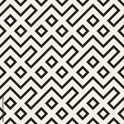 Stylish lines lattice. Ethnic monochrome texture. Abstract geometric background design. Vector seamless pattern.